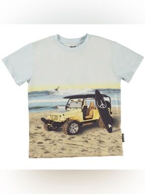 5🌊 Molo Boys 💯 Organic Cotton Jeep Wrangler Ocean Printed Short Sleeve Tee 110